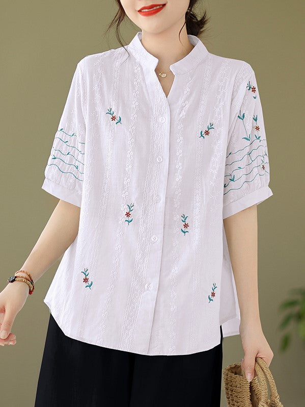 embroidery cotton linen blouse 