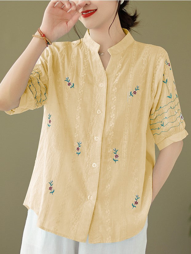 embroidery cotton linen blouse 