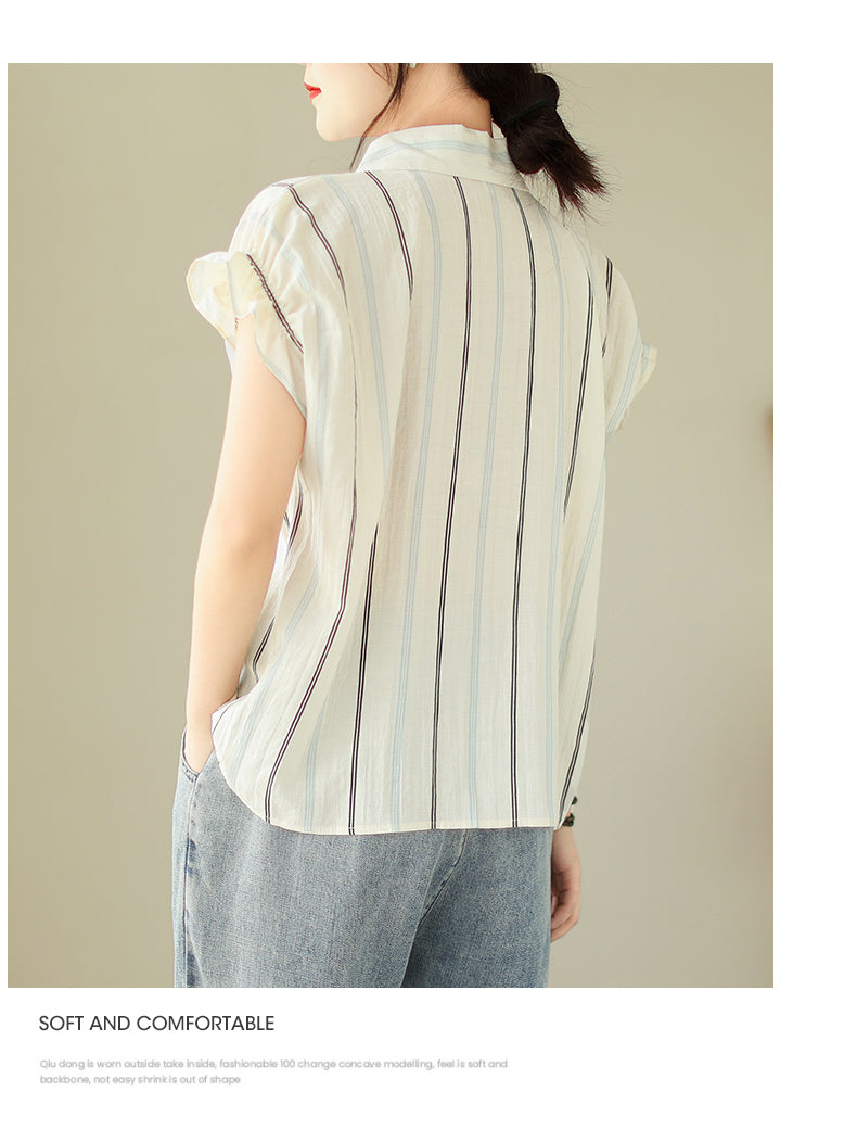Striped Blouse Women with Reglan Sleeve, Collared Blouse with Button Front, Relaxed Fit Striped Blouse, Pink Striped Blouse, XS-XL