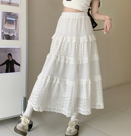 Midi Skirt Crochet, Midi Skirt Women Summer Causal, White Midi Skirt, Tiered Midi Skirt, Elastic Waist Midi Skirt, Loose Fit Midi Skirt