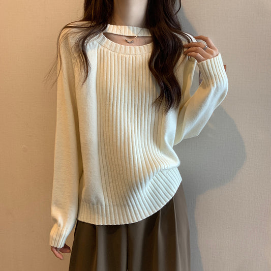 Women's Long Sleeve Knitted Ribbed Halter Pullover Sweater Loose Fit Jumper Tops, Women's 2023 Fashion Winter Pullover Sweater, XS-XXL
