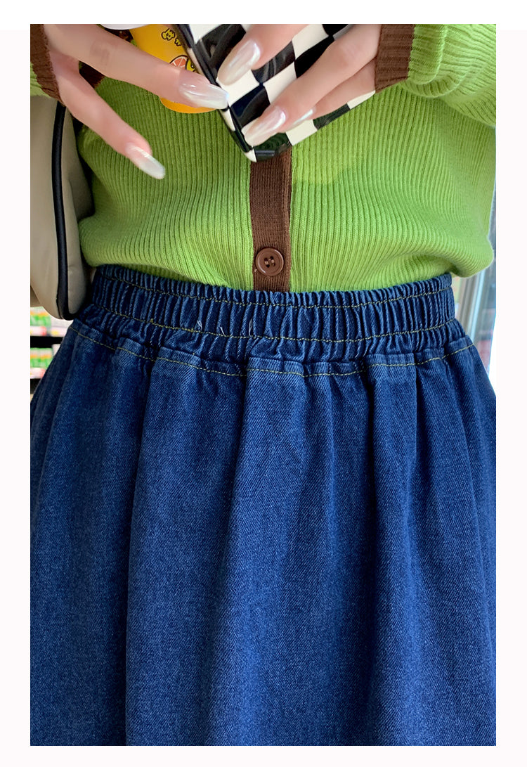 Color Block Denim Skirt, Denim Ruffle Skirt, Tiered Denim Skirt Women Midi Length, 100 Percent Cotton Denim Skirts for Women, XS-XL