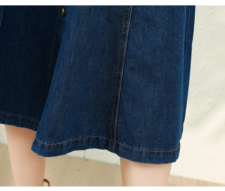 Denim Midi Dress with Puff Sleeve, Square Neck Denim Midi Dress with Long Button Down, Denim Midi Dress with Half Sleeves