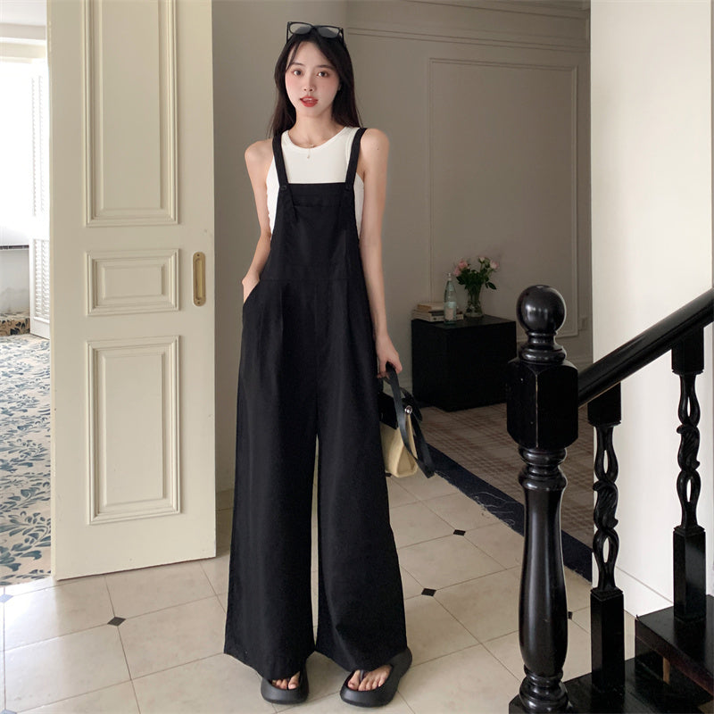 Women's Bib Overalls Casual Summer Sleeveless Strap Loose Wide Leg Jumpsuits with Pockets, Long Bib Pants Jumpsuits Baggy Rompers Overalls