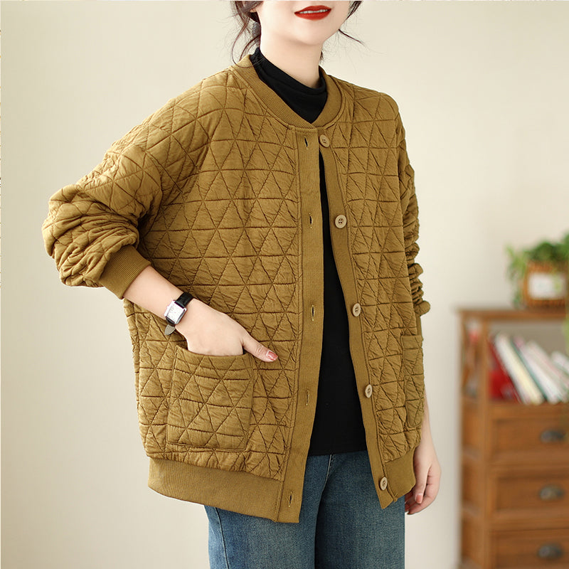 Quilted Jacket Women, Long Sleeve Quilted Jacket, Quilted Jacket with Pockets, Quilted Button up Jacket, Oversized Casual Quilted Jacket
