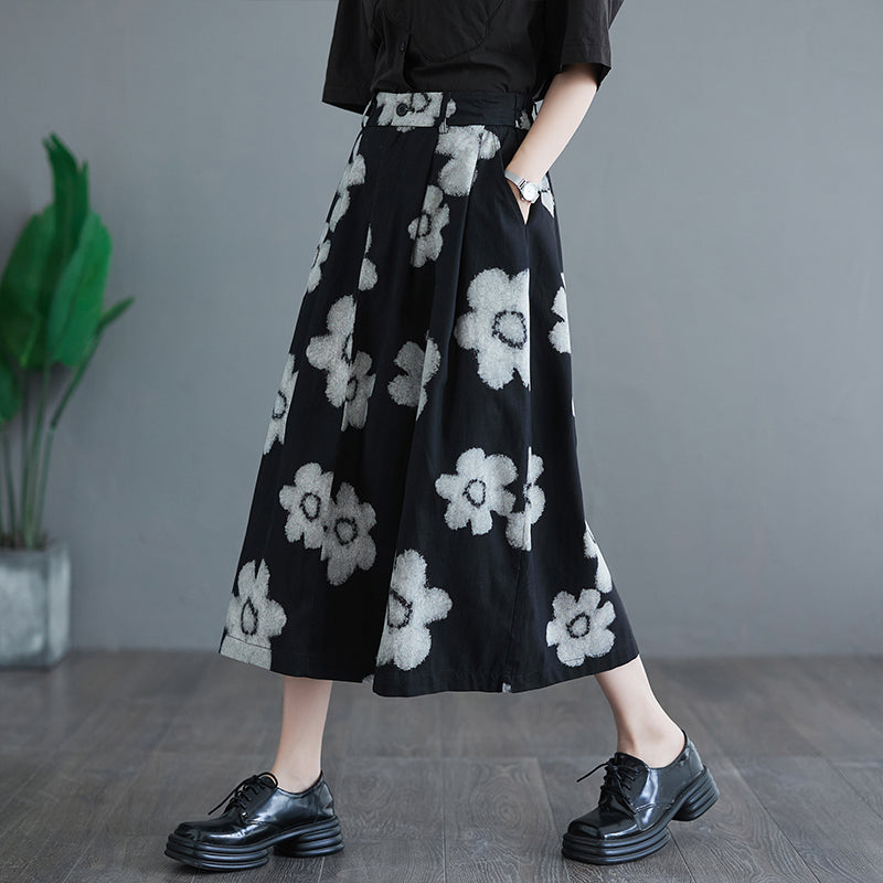 Floral Print Midi Skirt, Midi Skirt Women with Slit, Midi Skirt with Pockets, Midi Skirt Summer, Midi Skirt Casual, Midi Skirt Black