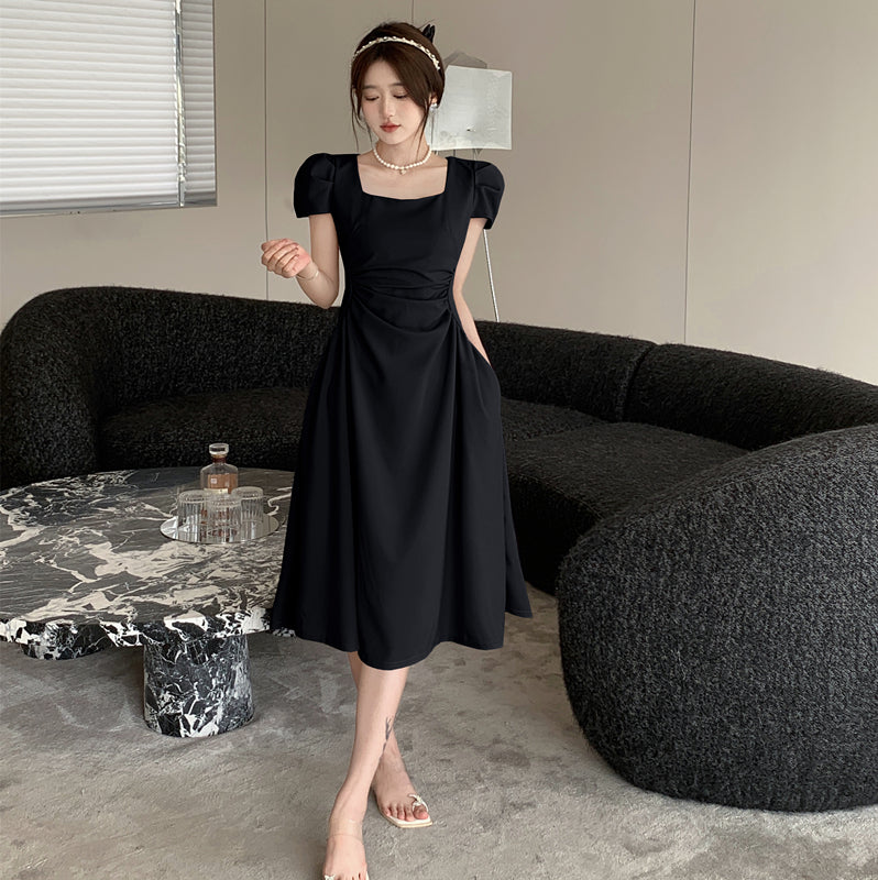 Square Neck Midi Dress with Puff Sleeve, French Midi Dress, Midi Dress Elegant, Midi Dress Trendy, Midi Dress Blue, Midi Dress Black