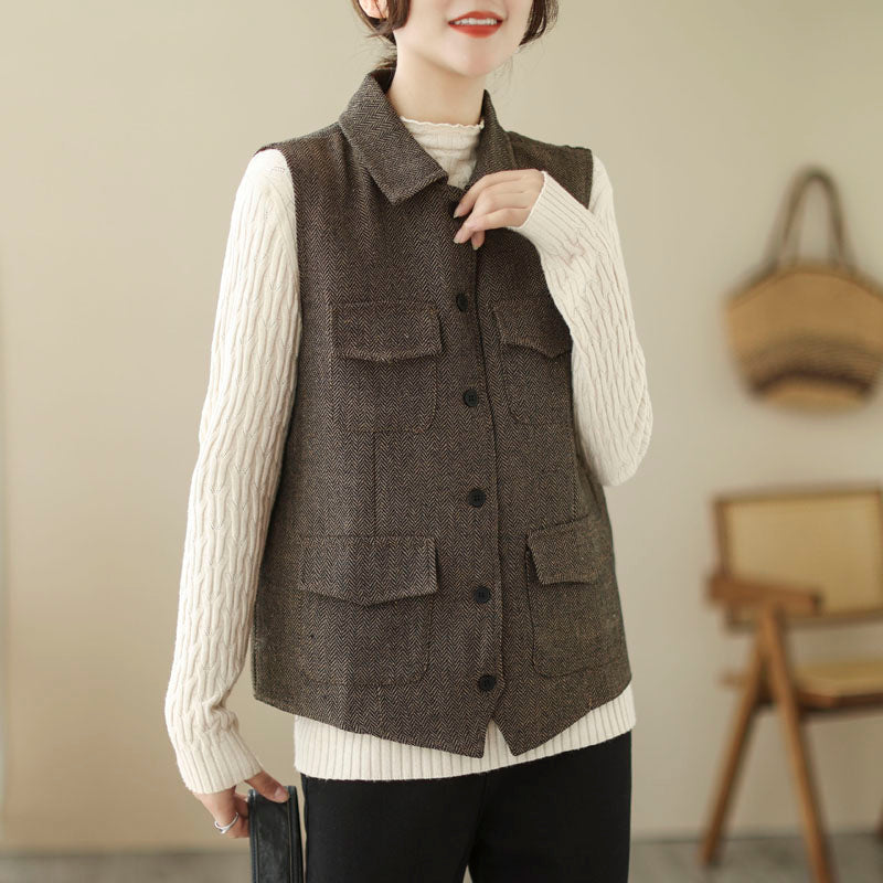Vest Jackets for Women, Vest Tops for Women Outerwear, Woolen Vests with Pockets, Button up Vests Jackets, XS-1X