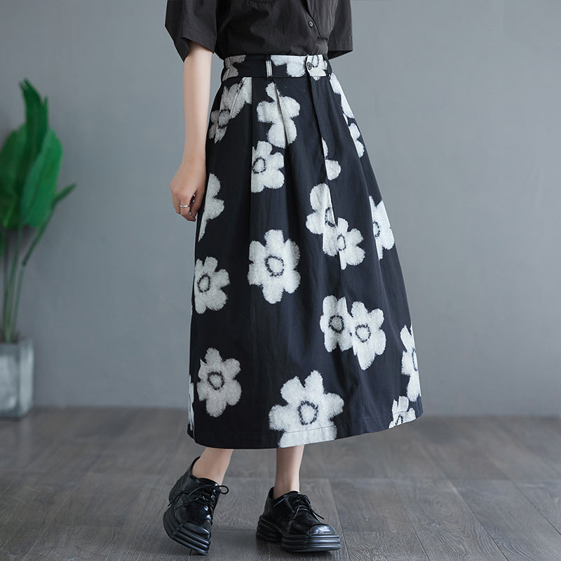 Floral Print Midi Skirt, Midi Skirt Women with Slit, Midi Skirt with Pockets, Midi Skirt Summer, Midi Skirt Casual, Midi Skirt Black