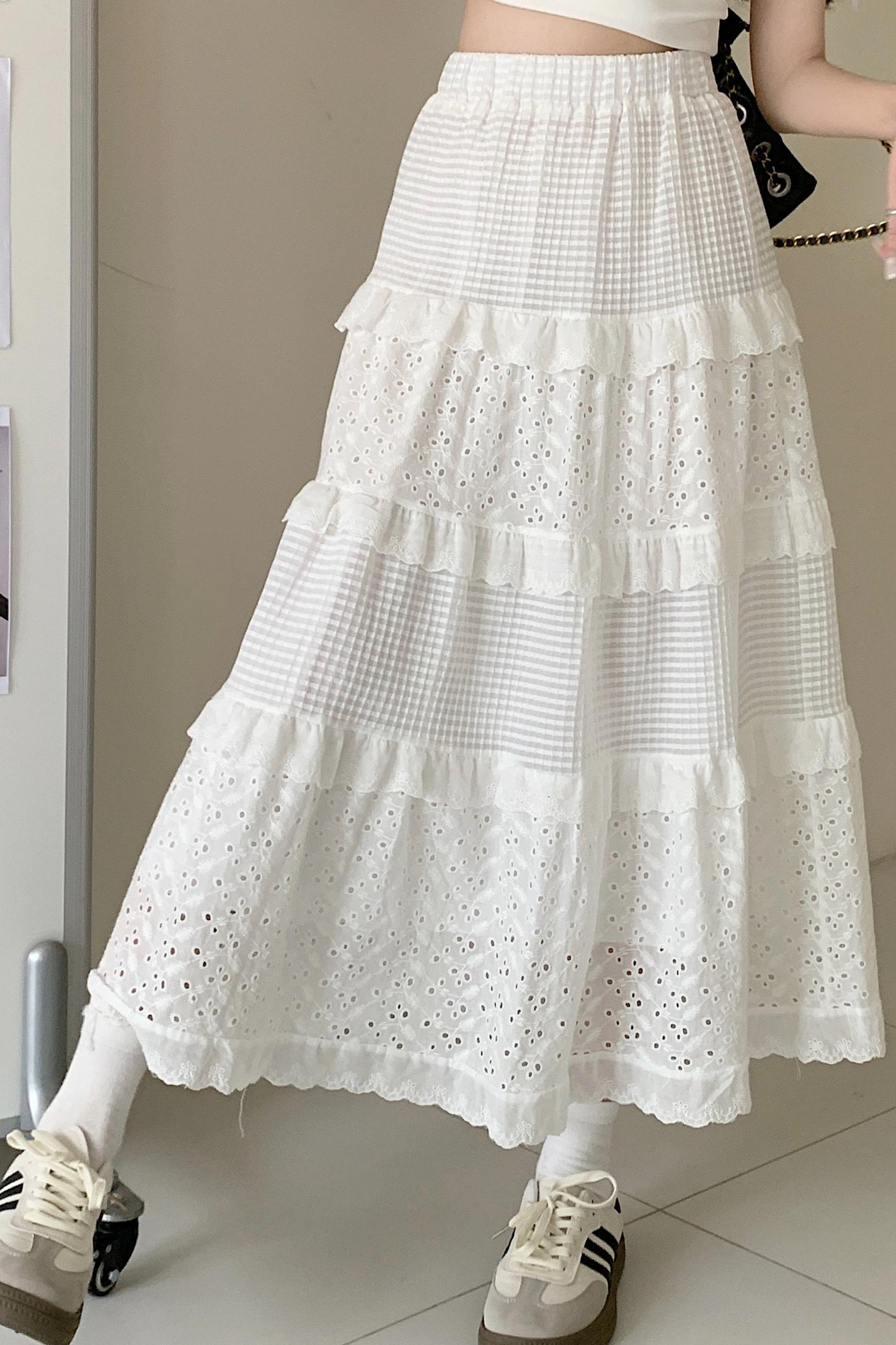 Midi Skirt Crochet, Midi Skirt Women Summer Causal, White Midi Skirt, Tiered Midi Skirt, Elastic Waist Midi Skirt, Loose Fit Midi Skirt