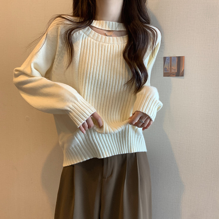 Women's Long Sleeve Knitted Ribbed Halter Pullover Sweater Loose Fit Jumper Tops, Women's 2023 Fashion Winter Pullover Sweater, XS-XXL