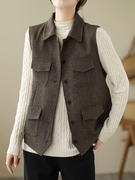 Vest Jackets for Women, Vest Tops for Women Outerwear, Woolen Vests with Pockets, Button up Vests Jackets, XS-1X