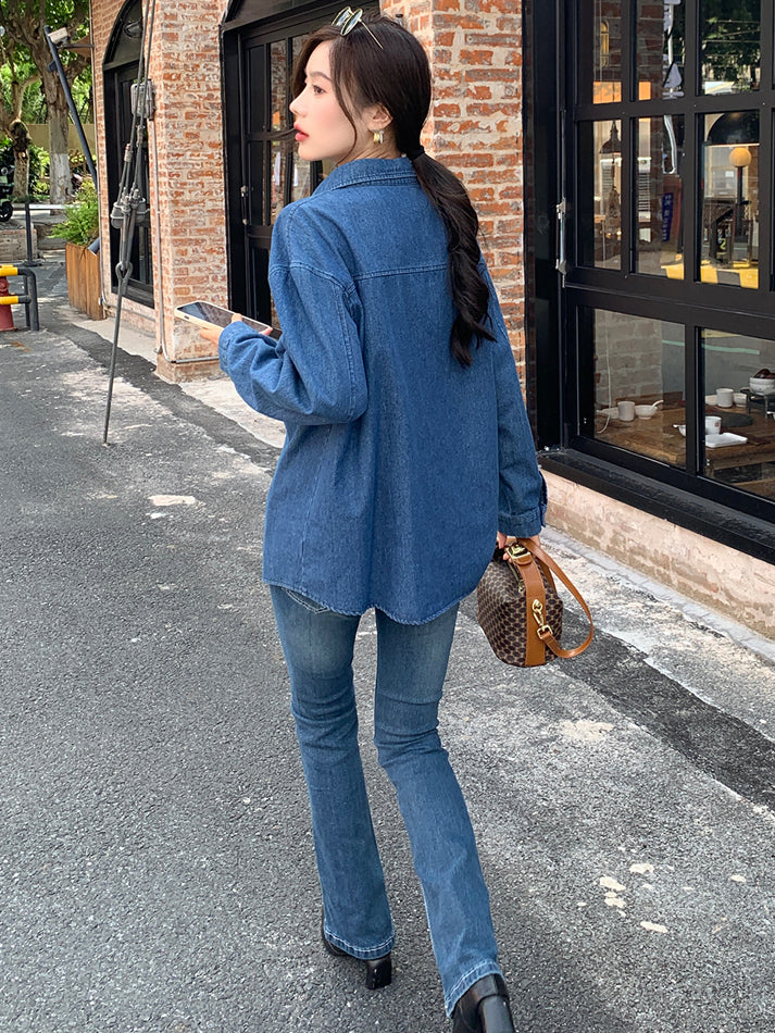 Denim Blouse with Long Sleeve