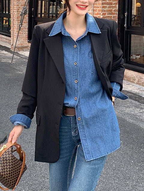 Denim Blouse with Long Sleeve