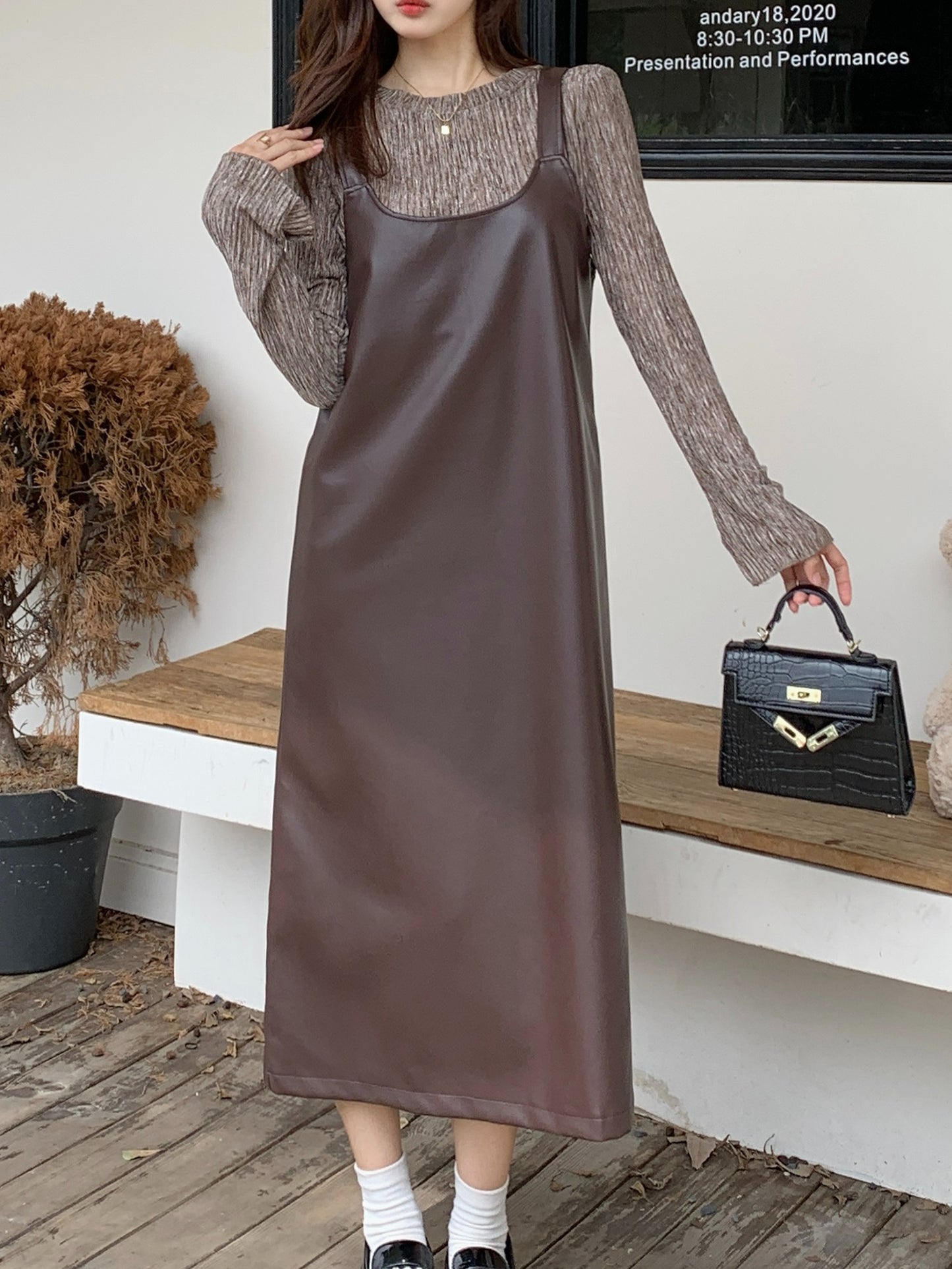 PU Leather Overall Dress