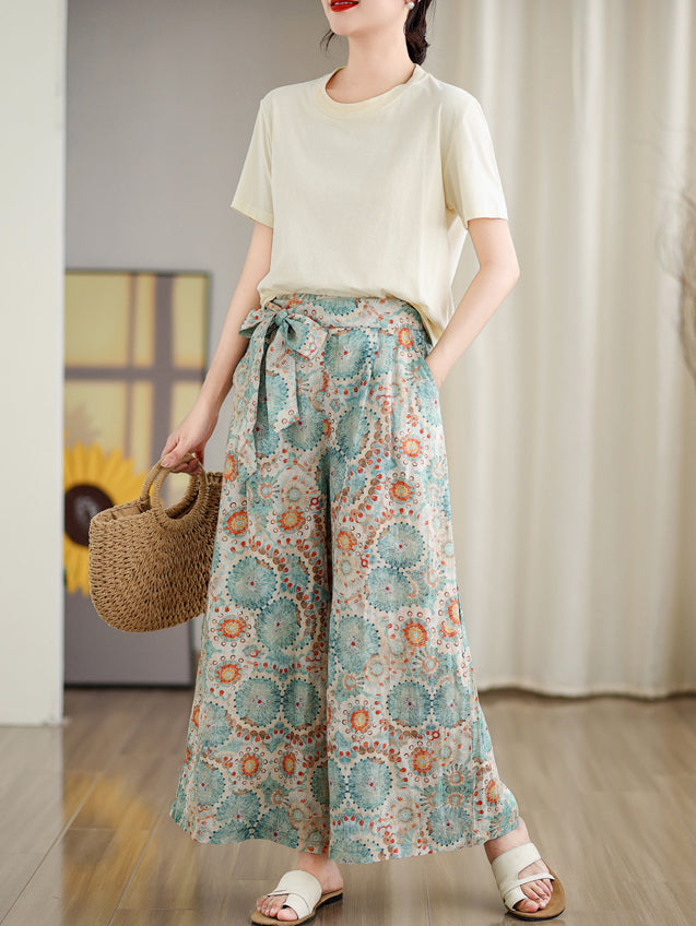pattern cotton linen pants