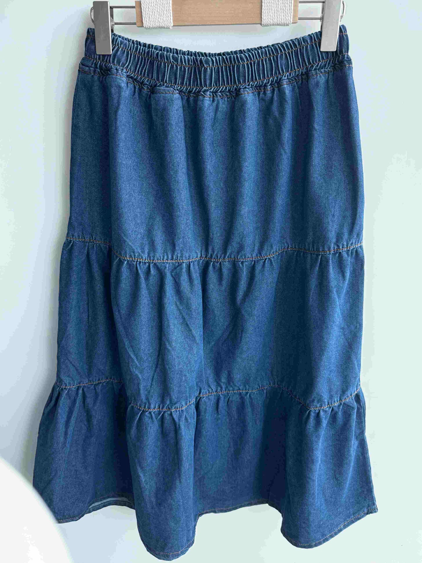 Tiered Denim Maxi Skirt