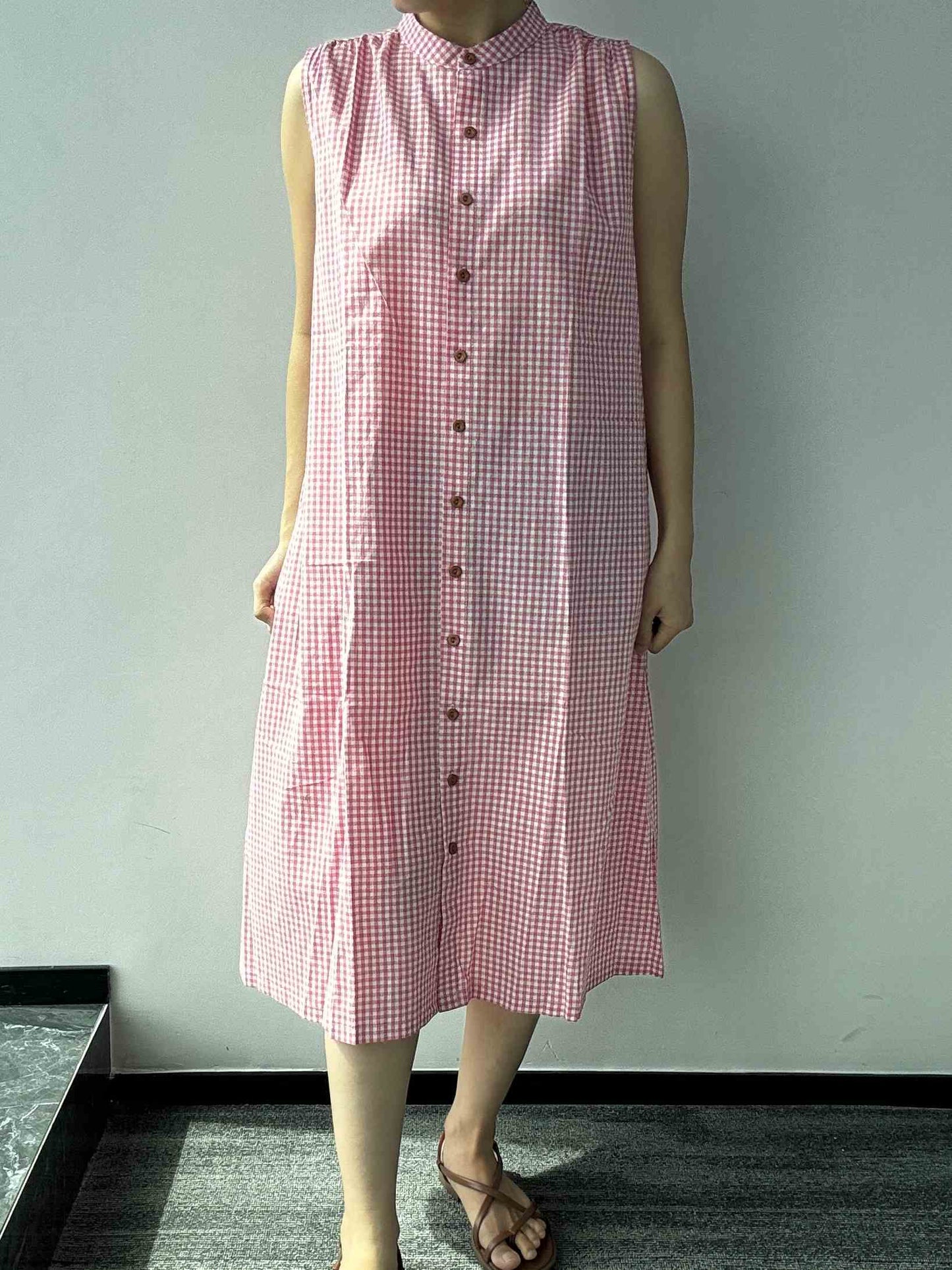 Plaid Cotton Linen Midi Dress