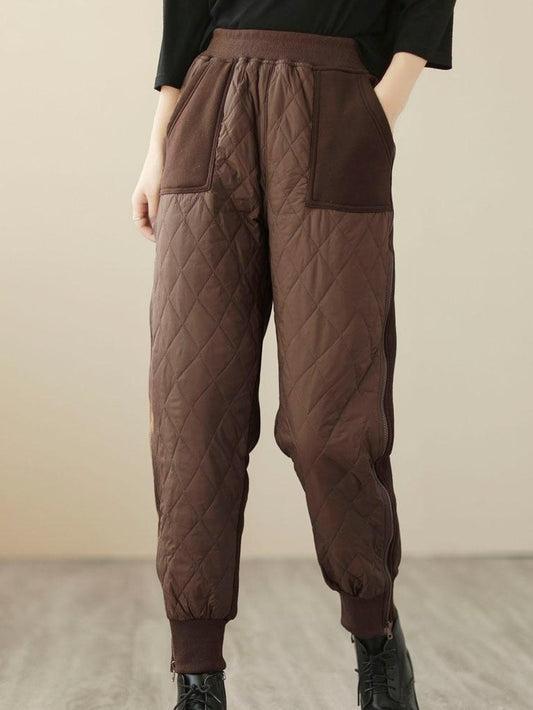 Quilted Down Winter Pants Women with Side Zip