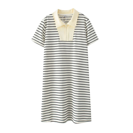 Striped Polo Shirt Dress for Women, Summer Dress, Shirt Dress with Collar Women, Shirt Dress Short Sleeves, Zipper Collar Shirt Dress