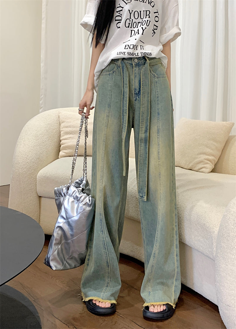 Straight Jeans for Women, Wide Legs Jeans Pants for Women, Long Pants Jeans, Retro Jeans Women, Fashion Jeans, Raw Edge Jeans
