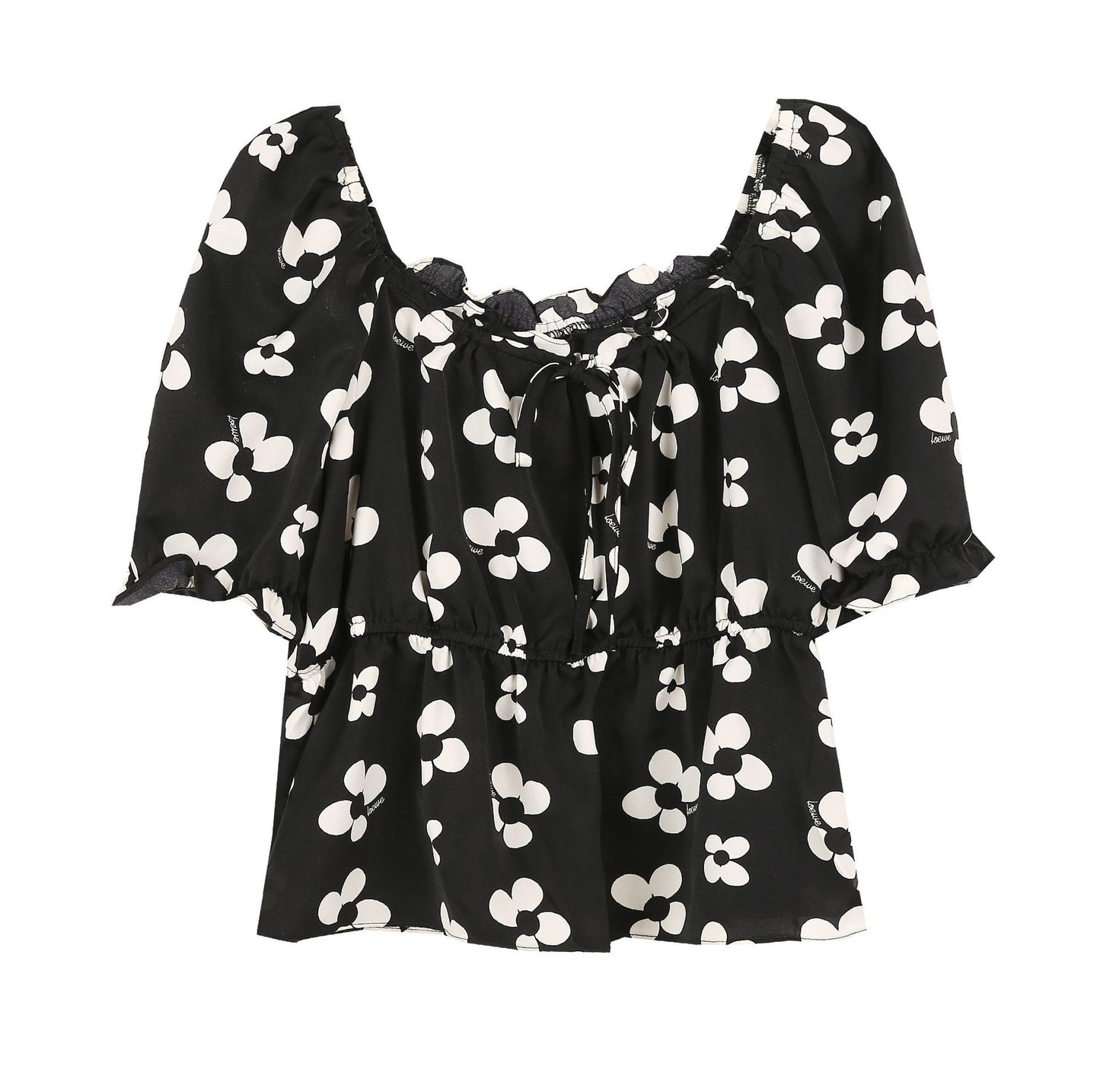 Floral Printed Chiffon Tops with Short Sleeves